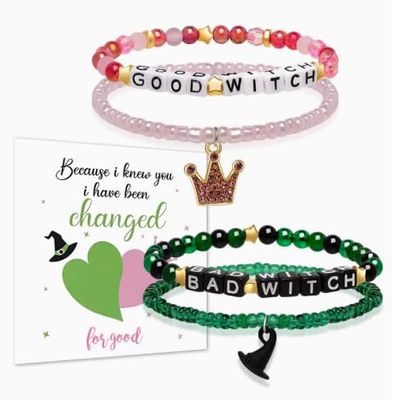 CAVETEE Witch Gift for Teen Gilrs Witch Friendship Bracelet Set of 2 for Best FriendsLong Distance Ralationship Bracelet Witch Merch Costume Crown Accessories