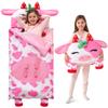 JOIEDOMI Kids Sleeping Bag Toddler Nap Mat with Pillow & Blanket 60" x 27" for Kids Ages 3+ Soft Plush Sleeping Mat Strawberry Cow for Preschool and Boys Girls Kindergarten Daycare Sleepover view 1