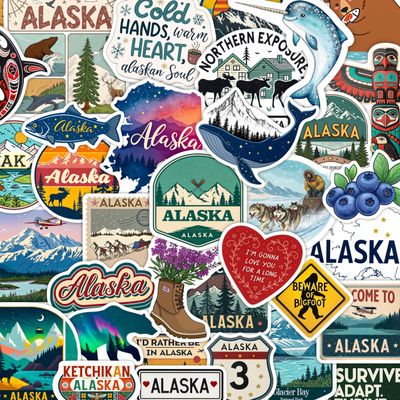 100Pcs Alaska Stickers and Decals for Water Bottle, Laptop - Alaska Party Supplies & Dacorations - Gift for Women & Men