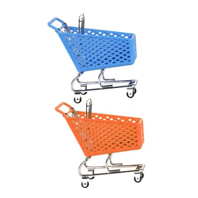 FUNNETOYU 2pcs Mini Shopping Cart Ornament Creative Desktop Storage Basket for Organization and Decoration Random Miniature Grocery Cart for Boys and Girls and Adults