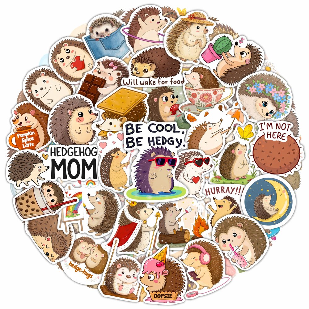 100Pcs Hedgehog Stickers for Water Bottle, Laptop - Funny Hedgehog Gifts, Party Supplies & Party Decorations - Woodland Animal Stickers and Decals - Gift for Women & Men