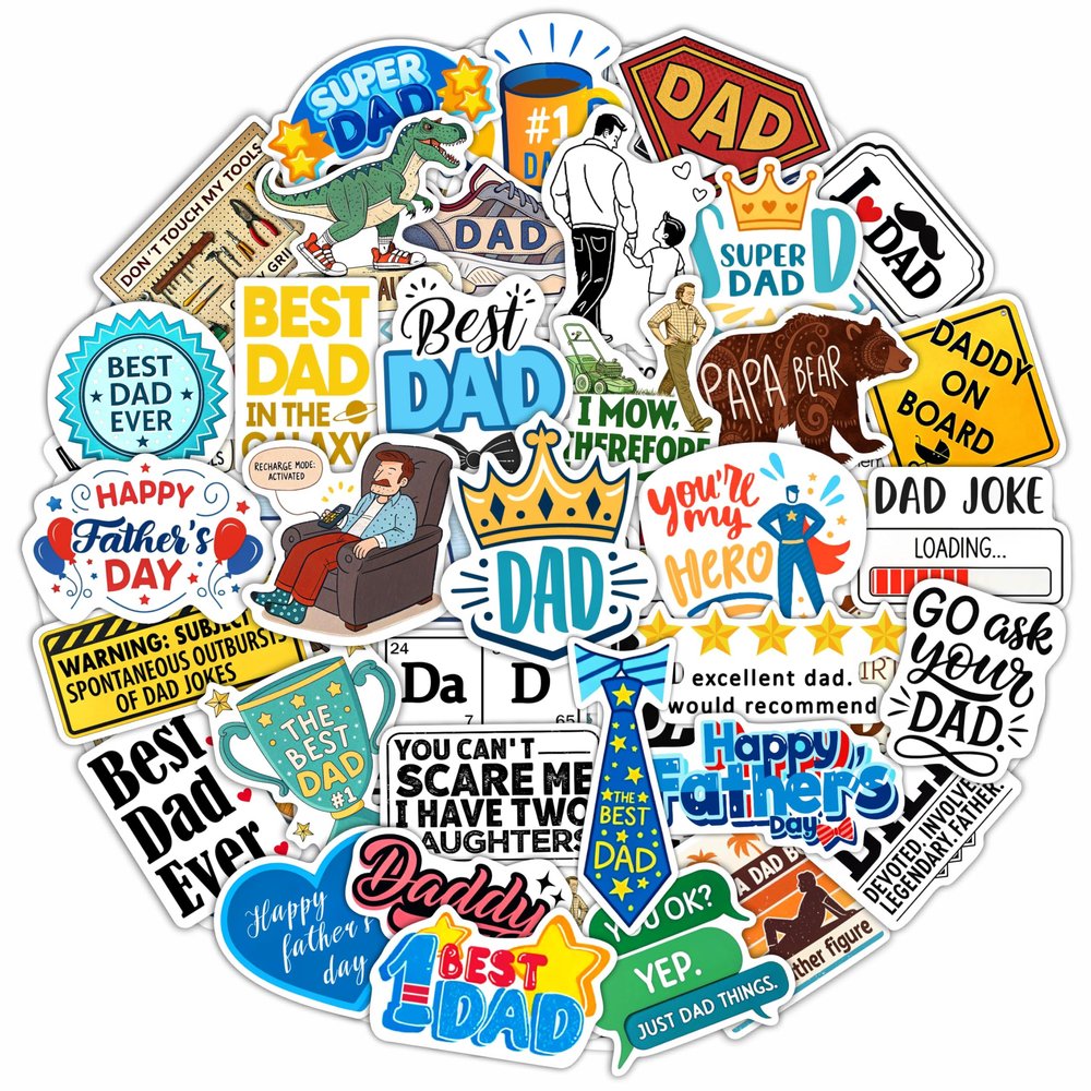100Pcs Funny Dad Stickers for Water Bottle & Laptop - Funny Gifts for Dad - Fathers Day Stickers & Party Supplies - Gift for Women & Men