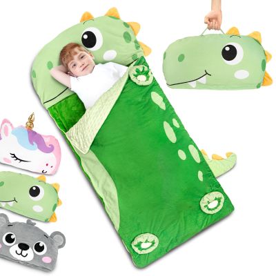 Primlect Kids Sleeping Bag with Pillow, Plush Animal Toddler Nap Mat for Preschool, Sleepovers, and Travel, Perfect for Boys and Girls, Dinosaur