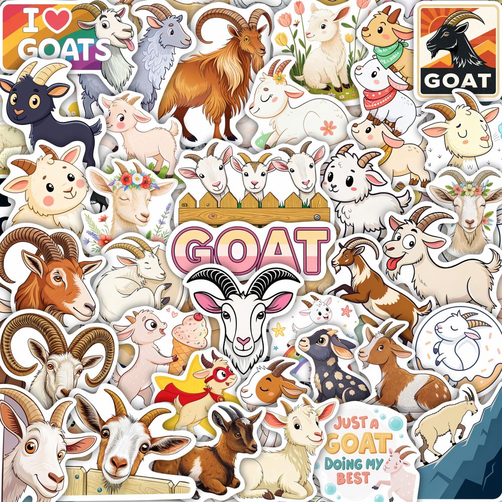 100Pcs Goat Stickers Bulk for Laptop, Water Bottle - Goat Gifts and Party Supplies - Farm Animals Stickers - Gift for Women & Men