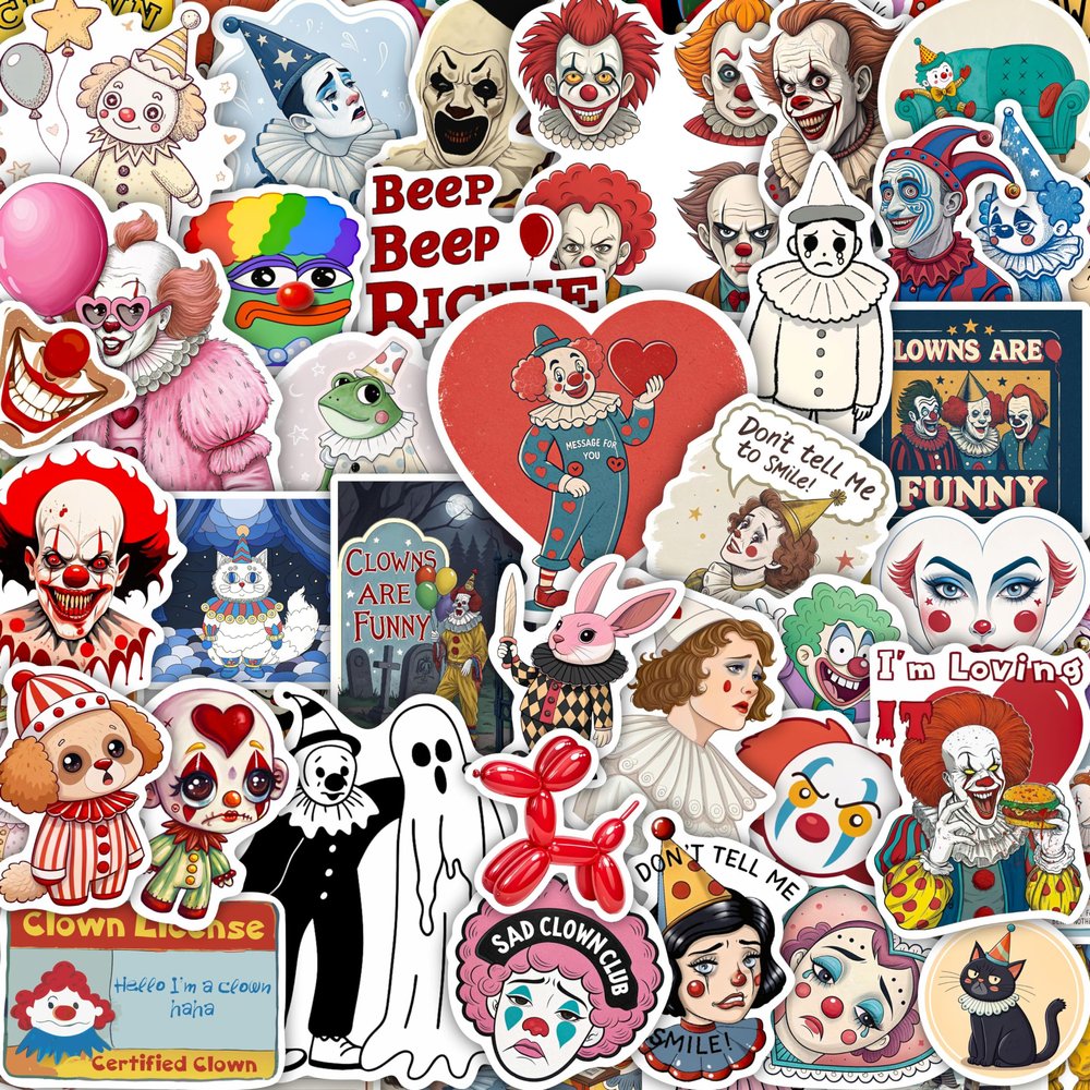 100Pcs Clown Stickers Cute for Water Bottles, Laptop - Clown Party Supplies & Decorations - Circus Stickers - Gift for Women & Men