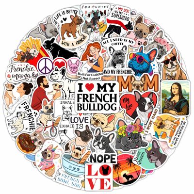 100Pcs French Bulldog Stickers for Water Bottle, Laptop - French Bulldog Gifts, Party Supplies & Decorations - Bull Dog Stickers, Decals - Gift for Women & Men