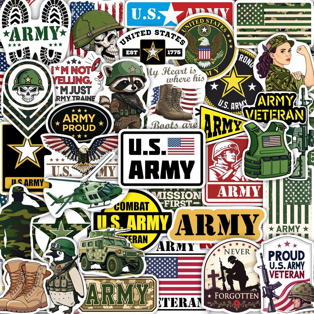 100Pcs Funny Army Stickers and Decals, Military Stickers for Laptop, Water Bottle - Army Gifts, Military Party Supplies - Gift for Women & Men