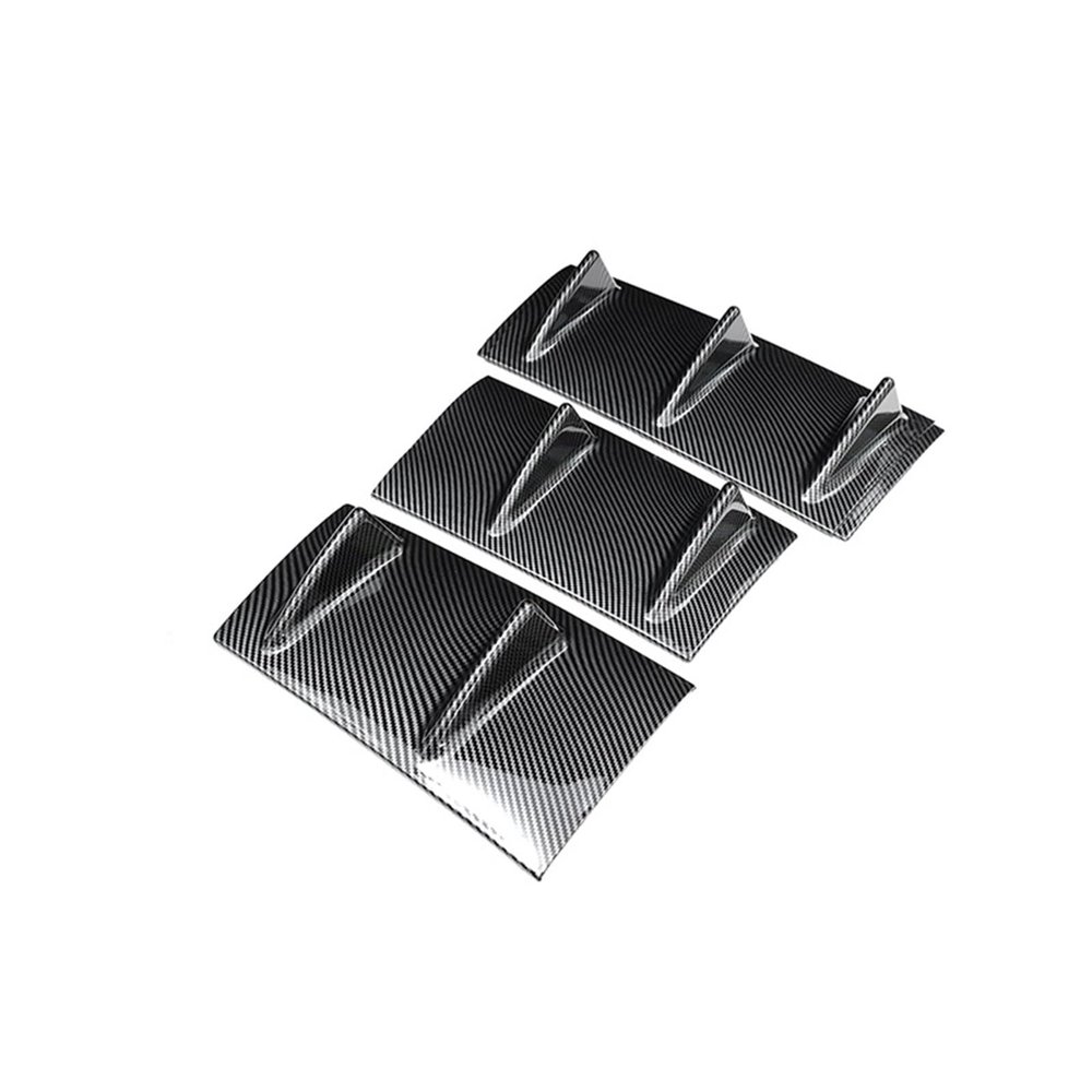 3pcs Universal Rear Bumper Spoiler Diffuser Gloss Black 7 Wing Shark Fin Style Lower Body Lip(Carbon Fiber)