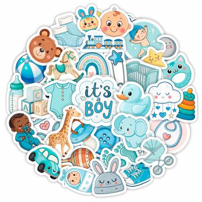 100Pcs Baby Boy Stickers for Shower Favors, Scrapbooking - Newborn Stickers - Baby Boy Shower Party Supplies & Decoration