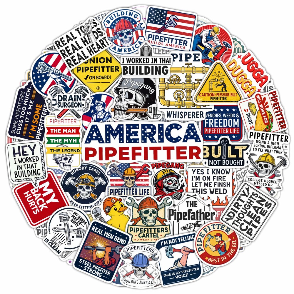 100Pcs Funny Pipefitters Stickers Hard Hat and Decals for Water Bottle - Pipefitter Gifts for Men - Steamfitter Stickers- Gift for Women & Men