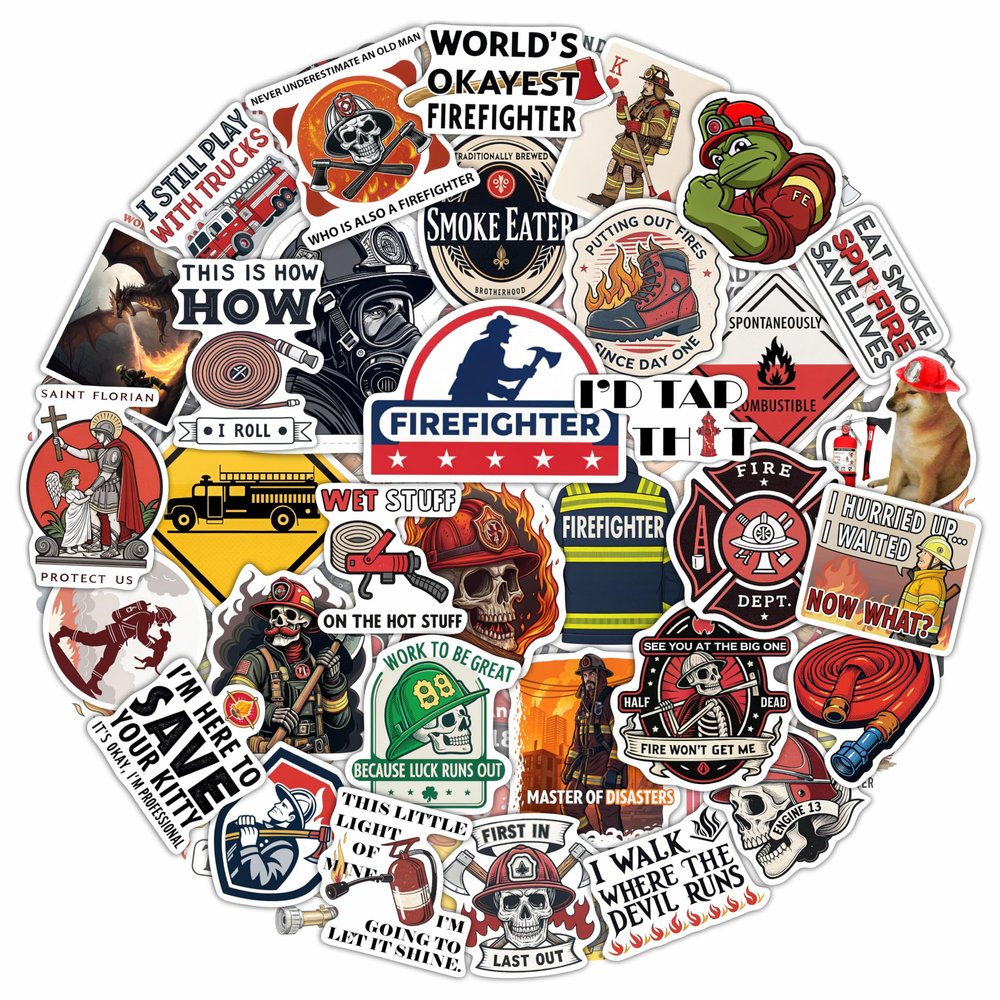100Pcs Funny Firefighter Stickers for Helme, Water Bottles, Laptop - Fireman Stickers for Hard Hat - Firefighter Gifts for Men - Fireman Party Supplies & Decorations