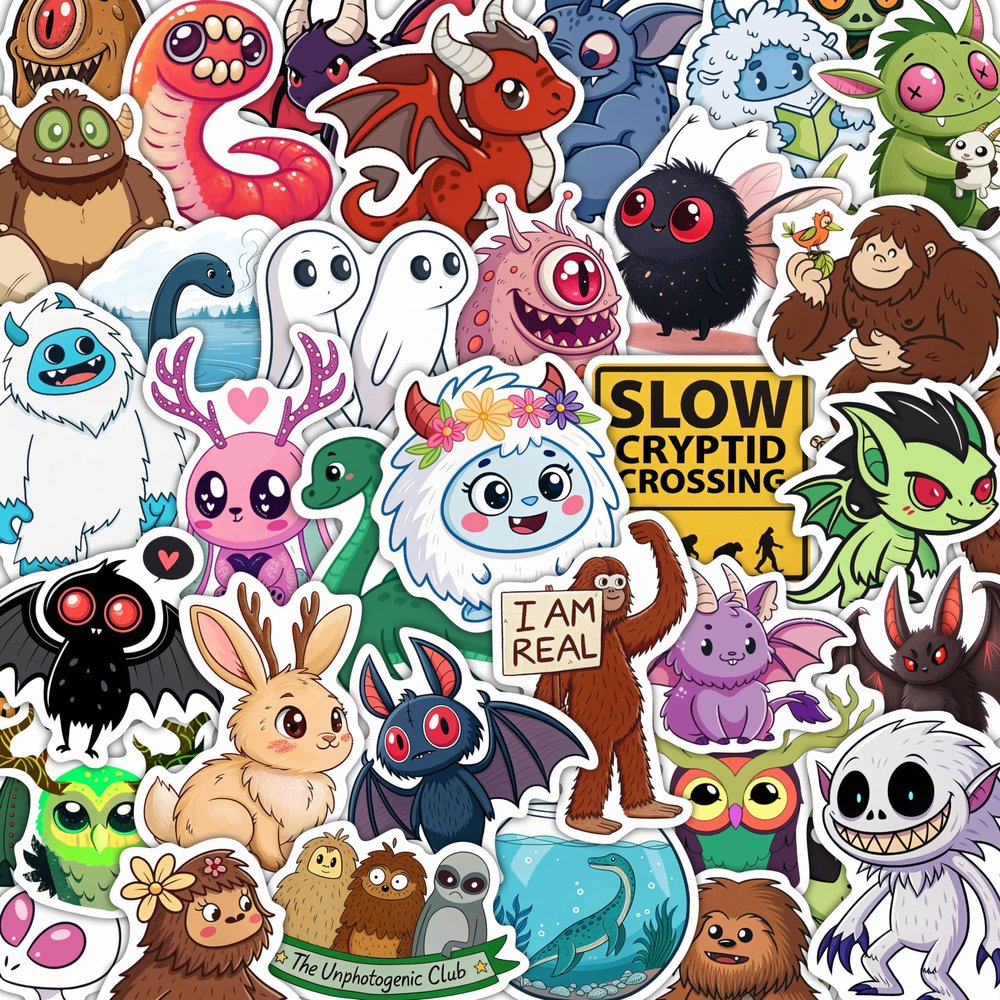 100Pcs Cryptid Stickers Waterproof, Decals - Cryptids Gifts, Party Supplies - Gift for Women & Men