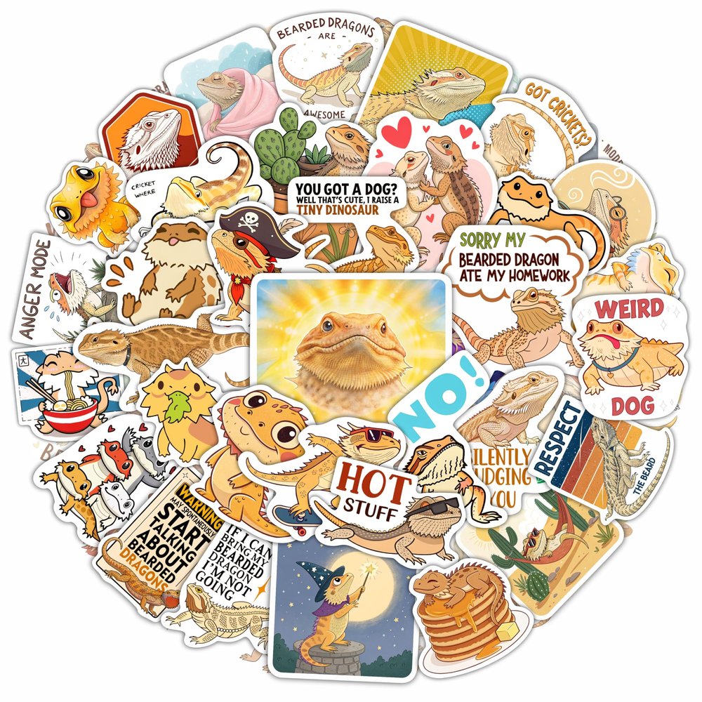 100Pcs Bearded Dragon Stickers for Water Bottle - Bearded Dragon Party Supplies - Gift for Women & Men