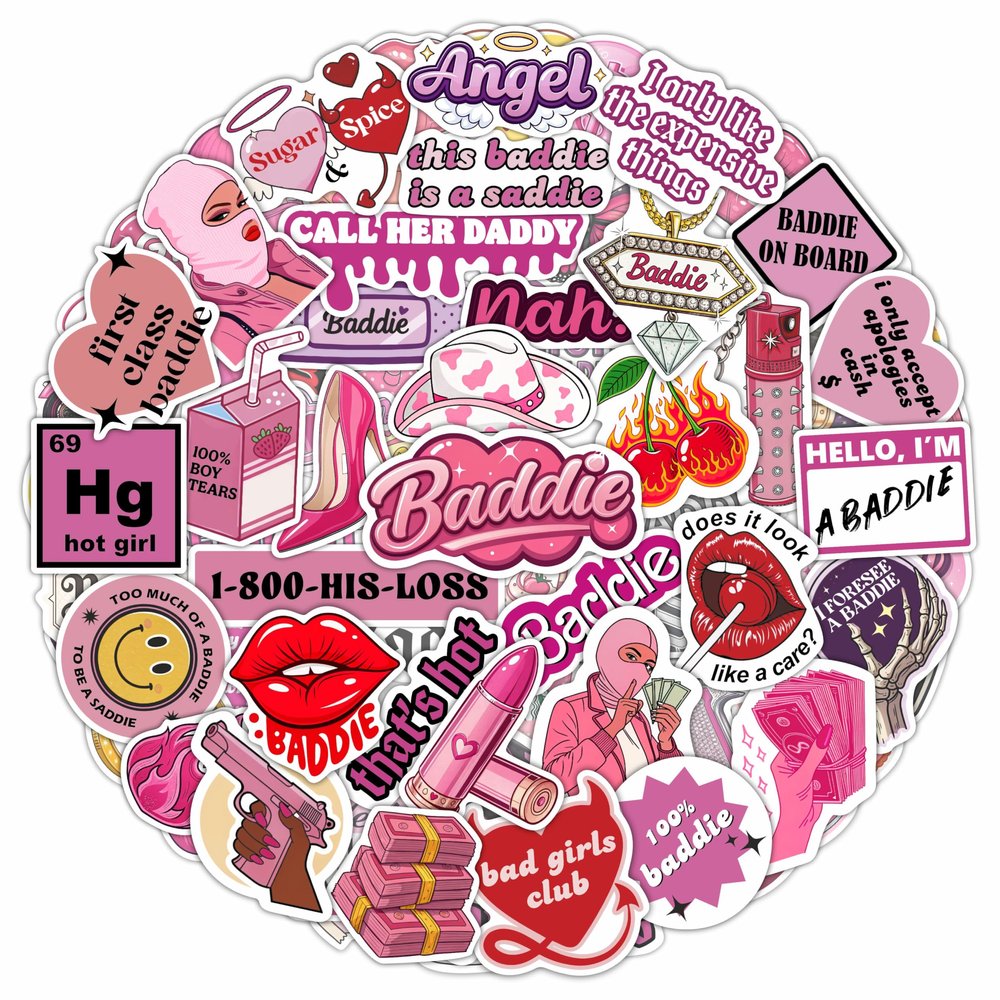 100Pcs Baddie Stickers Aesthetic for Laptop - Baddie Gifts, Party Supplies & Decoration - Waterproof Vinyl Stickers and Decals - Gift for Women & Men