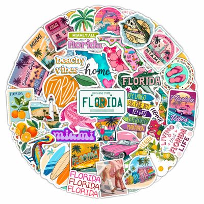 100Pcs Florida Stickers and Decals for Luggage, Waterproof - Florida State Party Supplies & Decorations, Gifts - FL State Stickers for Water Bottle - Gift for Women & Men