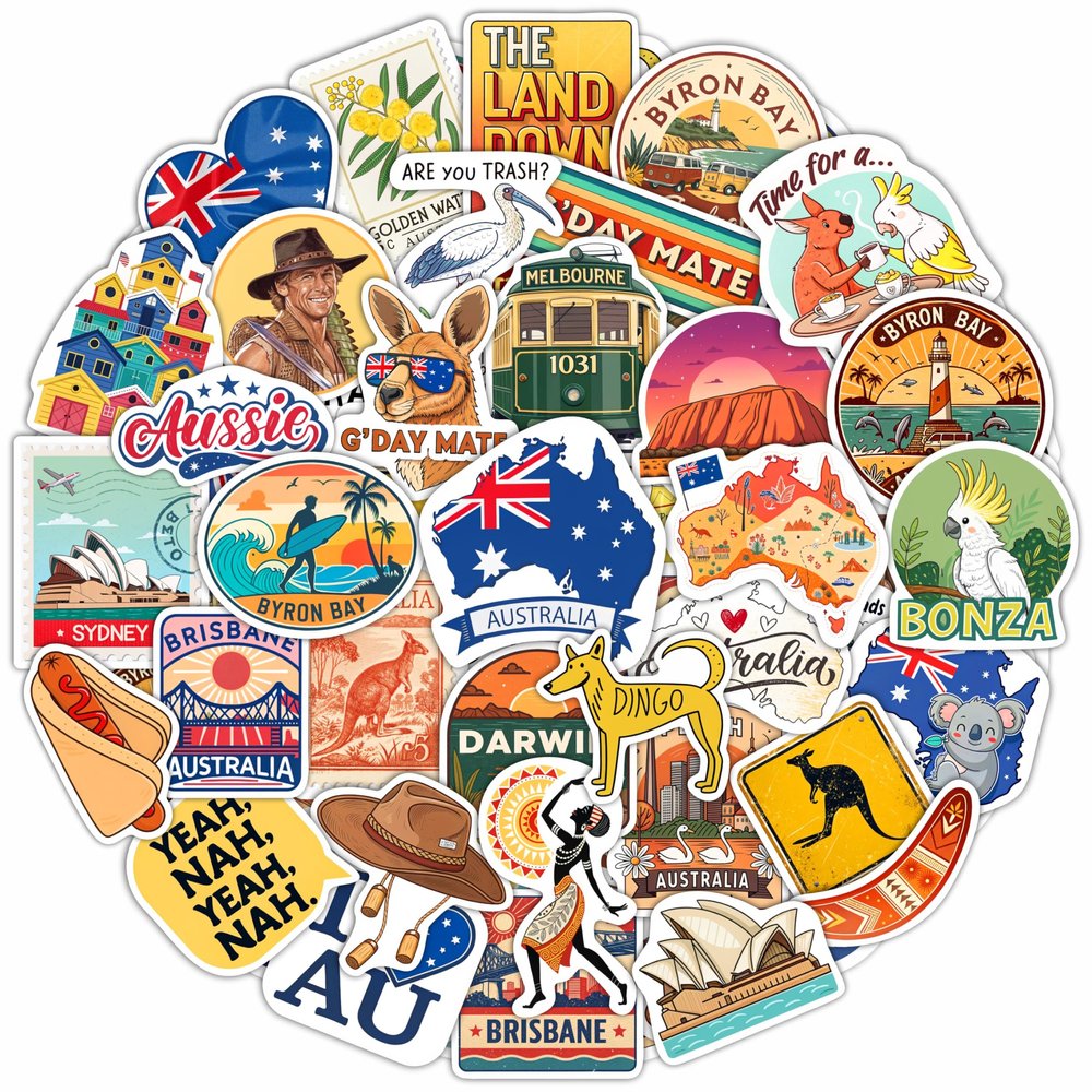 100Pcs Australia Stickers for Luggage, Water Bottle - Australian Stickers and Decals- Australia Party Supplies - Gift for Women & Men