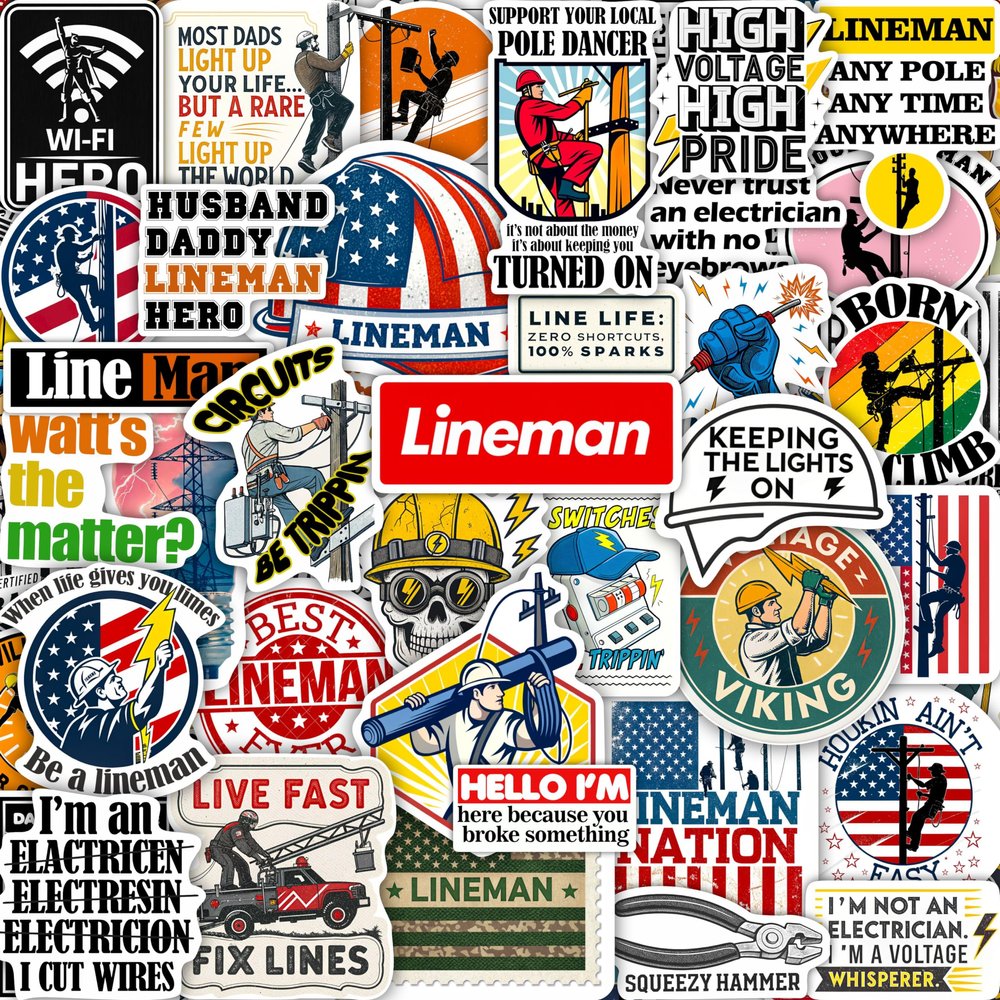 100Pcs Lineman Stickers for Hard Hats, Funny, for Water Bottle - Lineman Party Supplies & Party Decorations - Hard Hat Stickers - Gift for Women & Men