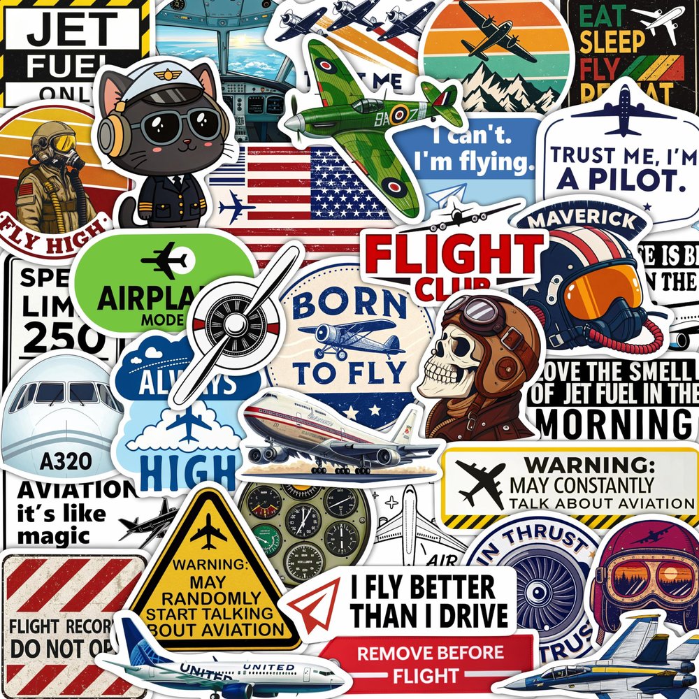 100Pcs Aviation Stickers and Decals Waterproof - Pilot Stickers for Laptop, Airplane Decals - Aviation Gifts for Pilots - Gift for Women & Men