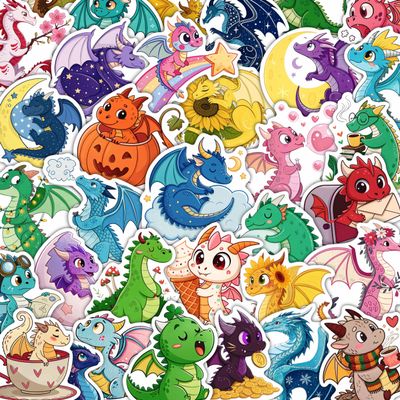 100Pcs Cute Dragon Stickers Waterproof, Funny for Laptop - Dragon Party Supplies - Gift for Women & Men