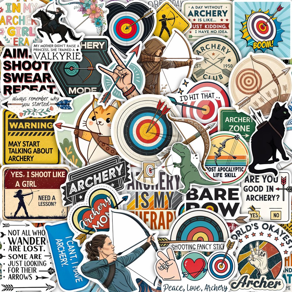 100Pcs Archery Stickers and Decals for Bow Case, Arrow Stickers - Archery Party Supplies- Bow Hunting Decals - Gift for Women & Men