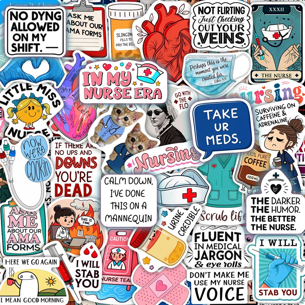 100Pcs Funny Nurse Stickers for Water Bottle, Laptop - Nurse Appreciation Gifts, RN Party Supplies - Nursing Week, Healthcare Medical Hospital Stickers