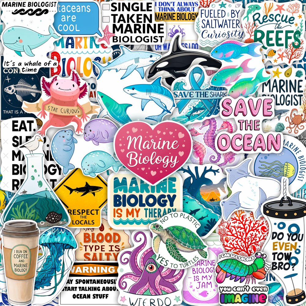 100Pcs Marine Biology Stickers for Scrapbooking, for Luggage, for Water Bottle - Marine Biology Party Supplies & Decorations - Ocean Life Stickers and Decals - Gifts for Women & Men