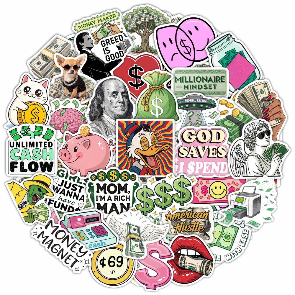 100Pcs Money Stickers for Planner for Adults, for Water Bottle - Money Sign, Symbol Stickers, Party Supplies- Gift for Women & Men