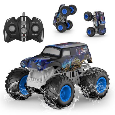 1:14 Waterproof RC Truck, Front & Rear Wheelie Monster Truck Toys, 4WD Amphibious Remote Control Car with LED Light, All Terrain Off-Road Toy for 4 5 6 7 8 9 10 11 12 Year Old Boys Girls