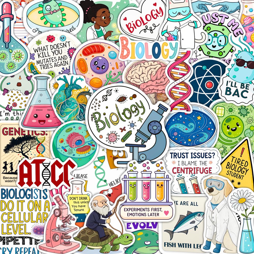 100Pcs Funny Biology Stickers for Students, for Water Bottle, Laptop - Funny Biology Gifts for Teachers - Biological Party Supplies - Science Stickers - Gift for Women & Men