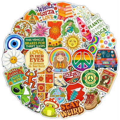 100Pcs Hippie Stickers for Phones, Water Bottles, Groovy Stickers Bulk for Laptop, for Water Bottle - Hippie Gifts, Party Supplies & Decoration - Gift for Women & Men