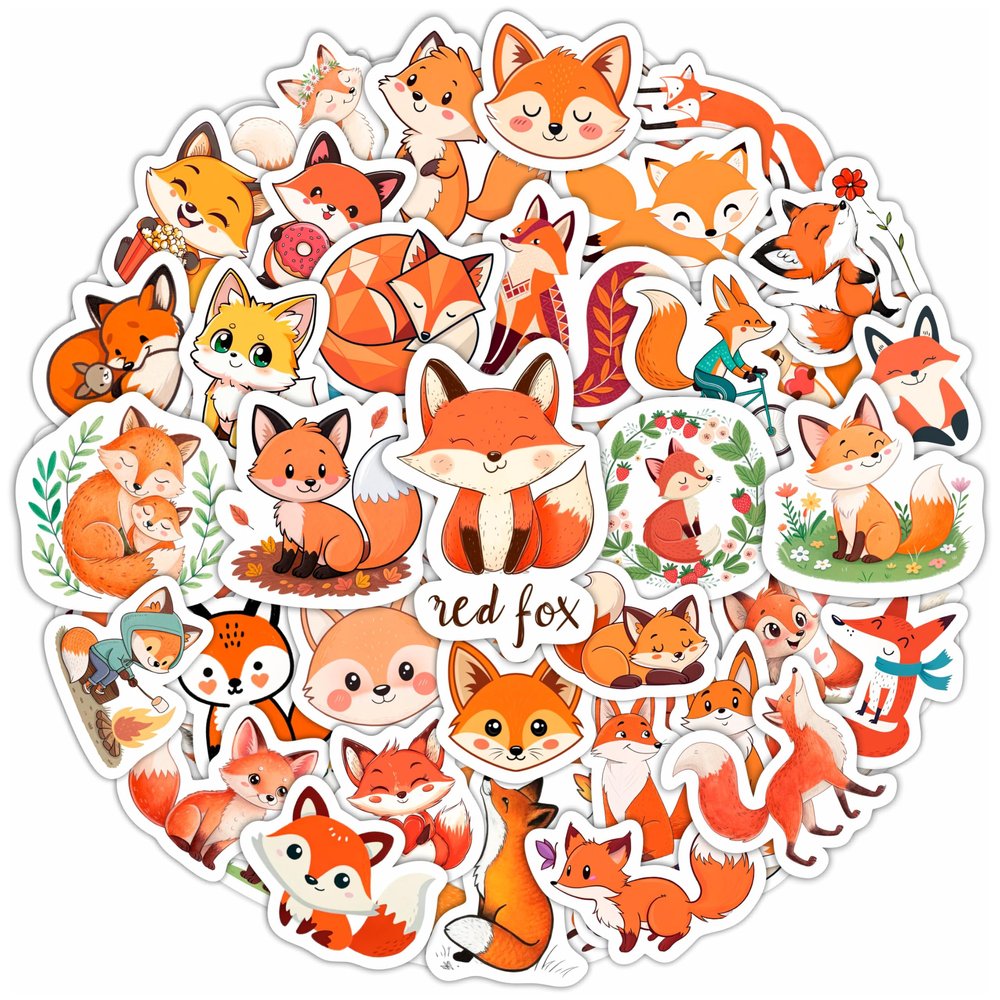 100Pcs Cute Fox Stickers for Water Bottle, Small - Fox Party Supplies & Decorations - Gift for Women & Men