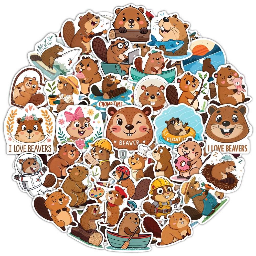 100Pcs Beaver Stickers for Water Bottle, Laptop - Funny Beaver Gifts, Party Supplies - Waterproof Stickers and Decals - Gift for Women & Men