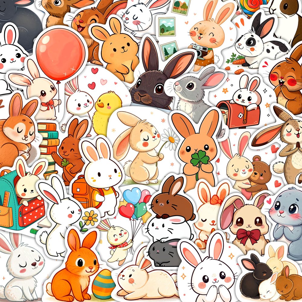 100Pcs Bunny Stickers for Water Bottles - Rabbit Stickers Cute, Small - Bunny and Rabbit Party Supplies & Decoration - Gift for Women & Men