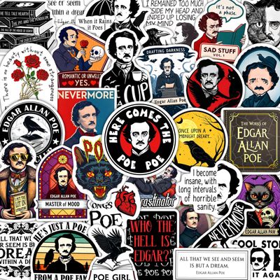 100Pcs Edgar Allan Poe Stickers for Water Bottle, for Laptop - Edgar Allan Poe Gifts, Party Supplies & Decorations, Literature Stickers - Gifts for Women & Men