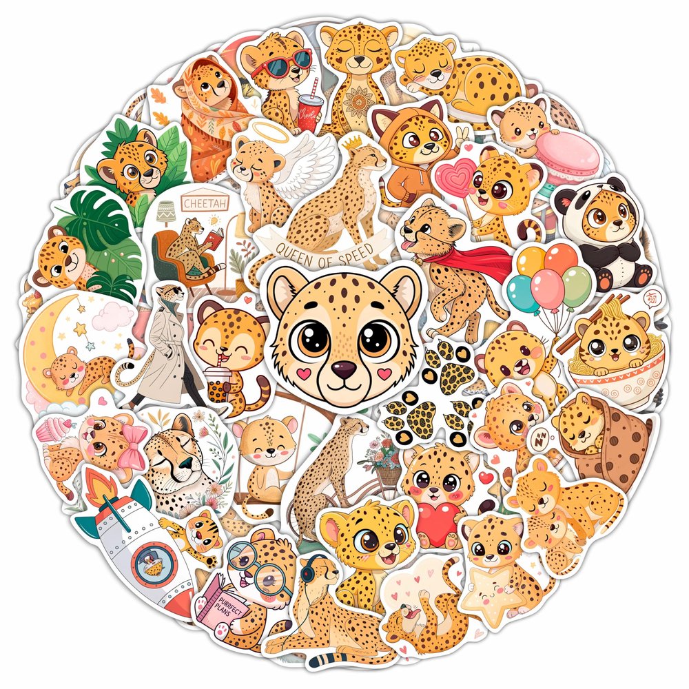 100Pcs Cheetah Stickers for Water Bottle, Laptop - Cheetah Gifts, Party Supplies & Decorations - Animal Stickers, Decals - Gift for Women & Men