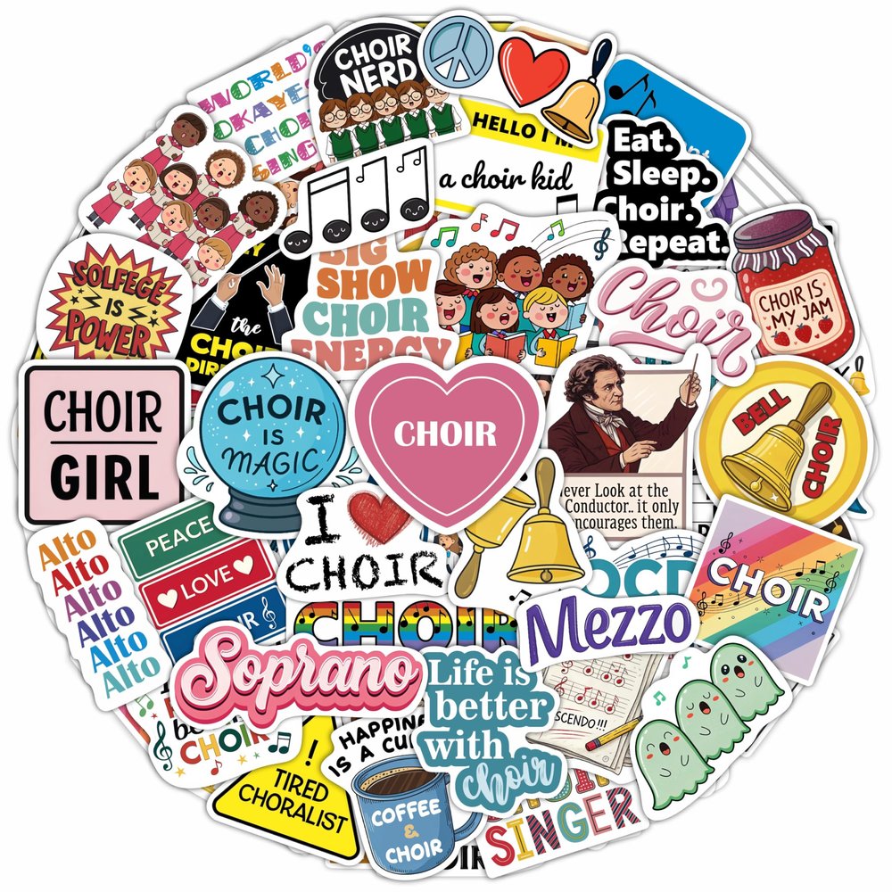 100Pcs Choir Stickers and Decals for Water Bottle, Laptops - Choir Gifts for Choir Director - Music & Singing Stickers, Gift for Women & Men