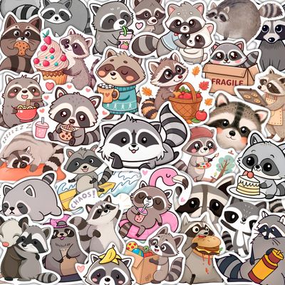 100Pcs Raccoon Stickers for Water Bottle, Laptop - Raccoon Gifts & Party Supplies - Gift for Women & Men