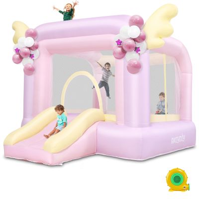 AKEYDIY Inflatable Bounce House for Kids, 106'' x 85'' x 80'' Macaron Jumping House with Slide, Balloons, Catch Ball Set, Beach Ball, Basketball