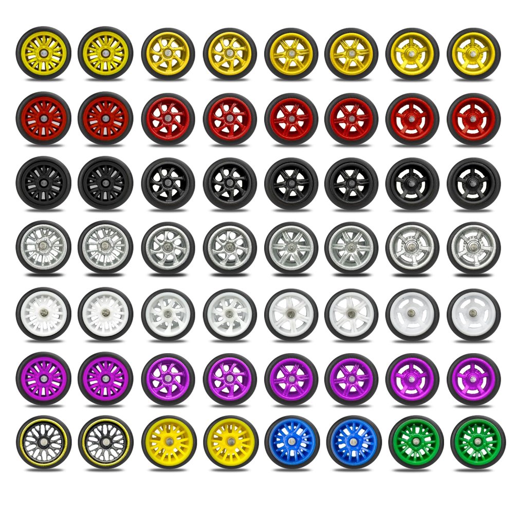 28 Set 1/64 Wheels and Tires Kit, 1:64 Scale Model Hot Wheel Rims Rubber Tires Random Color Replacement Accessories for Model Cars Upgraded and Modifi
