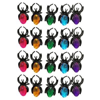 NAMOARLY Spider Rings with Fake Gem Charms 20Pcs Plastic Spider Jewelry for Party Favors and Holiday Decorations