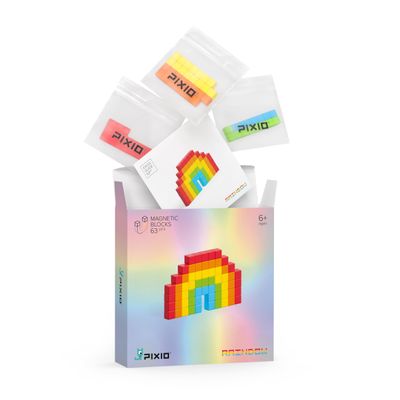 PIXIO Mini Magnetic Blocks Building Toy in The Pixel Art Style with Free App - 5/16" Plastic Cubes with Magnets Inside - Open Ended Creativity Toy for Ages 6+ - 63pcs Rainbow