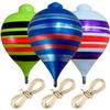 Traditional Wooden Spinning Tops Handcrafted Set of 3 Trompos with Metal Tip, Artisan Painted Finish & Strings Includes Premium Storage Bag (Neon Mix) view 1