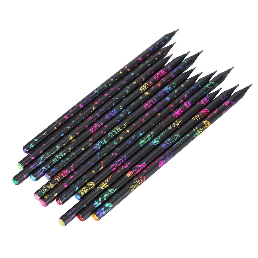 ANGGREK 12pcs Black Wood Pencils Writing Drawing Pencils with Rhinestone Design Pre Sharpened for Children School Office Use