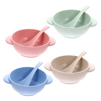 Milisten 4sets Break Resistant Wheat Straw Feeding Bowls with Spoon Lightweight Bowl Non- Design for Rice Dessert and More for Mealtime Use