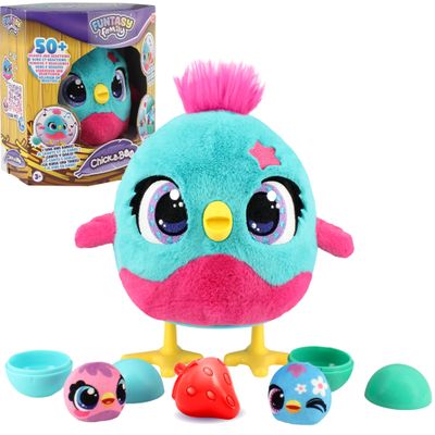 Funtasy Family - Chick-a-Boo - Interactive Electronic Soft Toy - Egg Laying Hen - Talks, Sings, Dances - Tickle her - Over 50 Sounds and Reactions - Boy and Girl Toy - Ages 3 and Above