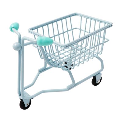 AFXGUSD Mini Shopping Cart Mini Storage Basket Photography Prop Fun Role Play Trolley Model Children Push Cart Toy Accessories, Blue