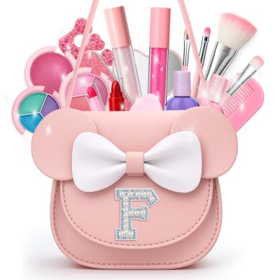 Vodolo Non Toxic Makeup for Little Girls,Safe Kids Real Makeup Sets for Girls Age 3-8 with Initial F Bag,Play Make Up Kit for Girl Easter Baskets Christmas Birthday Gift Ideas