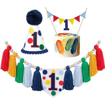 1st Birthday Decorations Boy First High Chair Banner One Happy 1 Year Old
