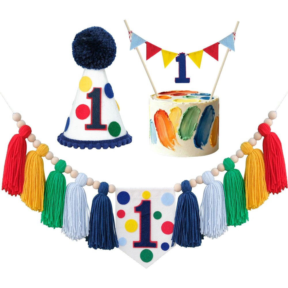 1st Birthday Decorations Boy First High Chair Banner One Happy 1 Year Old