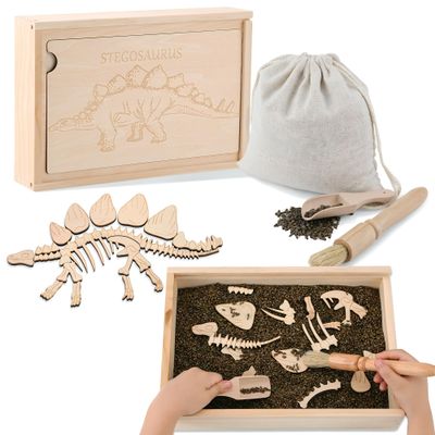 Timfuis Dino Excavation Archaeology Dig Kit, Fossil Digging Kit for Kids, Dinosaur Skeletons Bones Puzzle Game with Wooden Storage Box, STEM Toys for Boys and Girls (Stegosaurus)